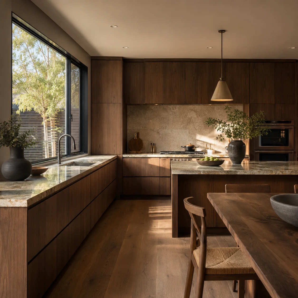 Kitchen scene in the Bourbon Walnut finish
