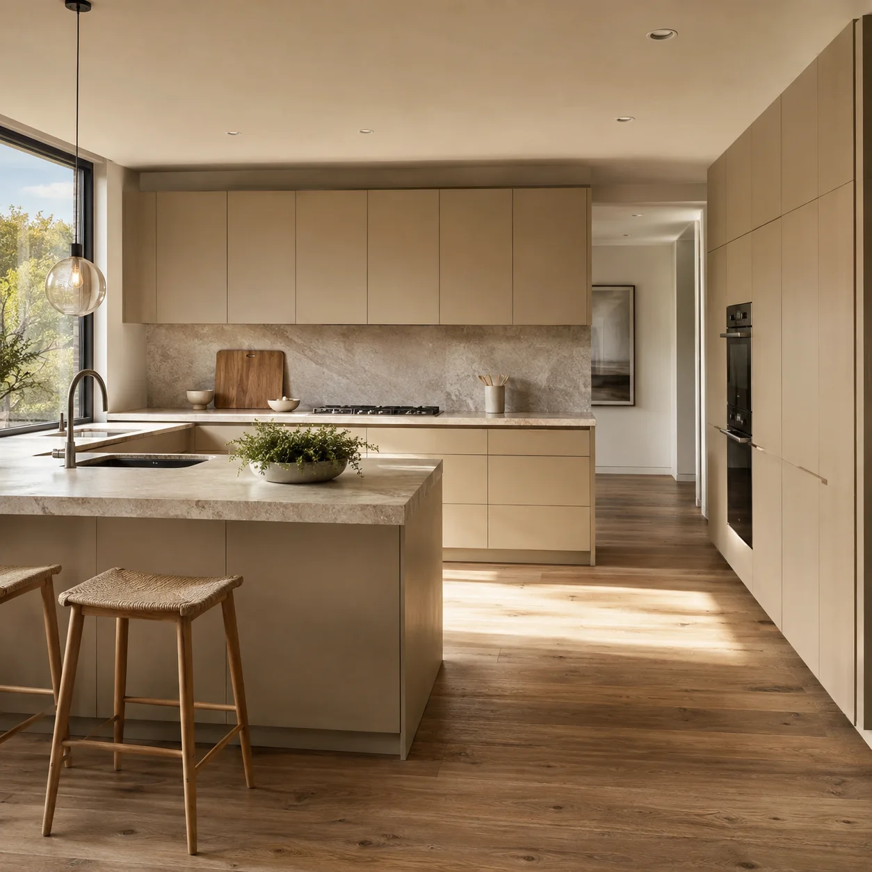 Kitchen scene in the Cosmo Sand finish