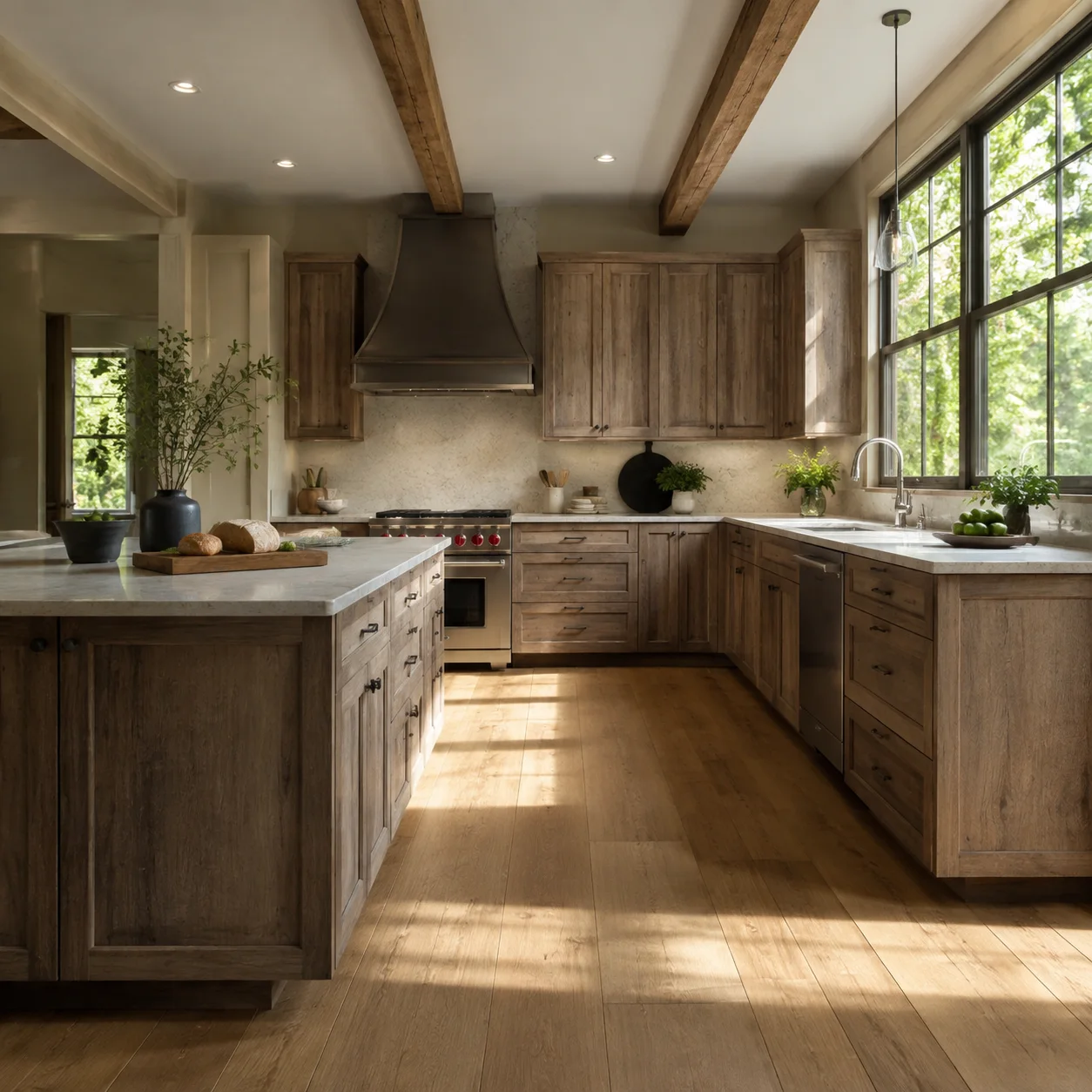 Kitchen scene in the Drift Wood finish