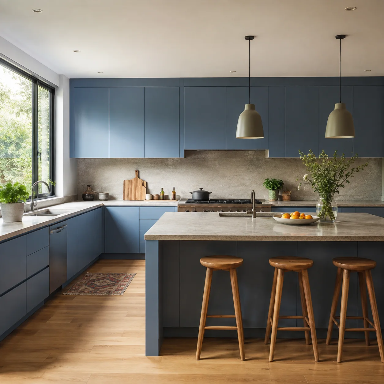 Kitchen scene in the Dumbo Blue finish