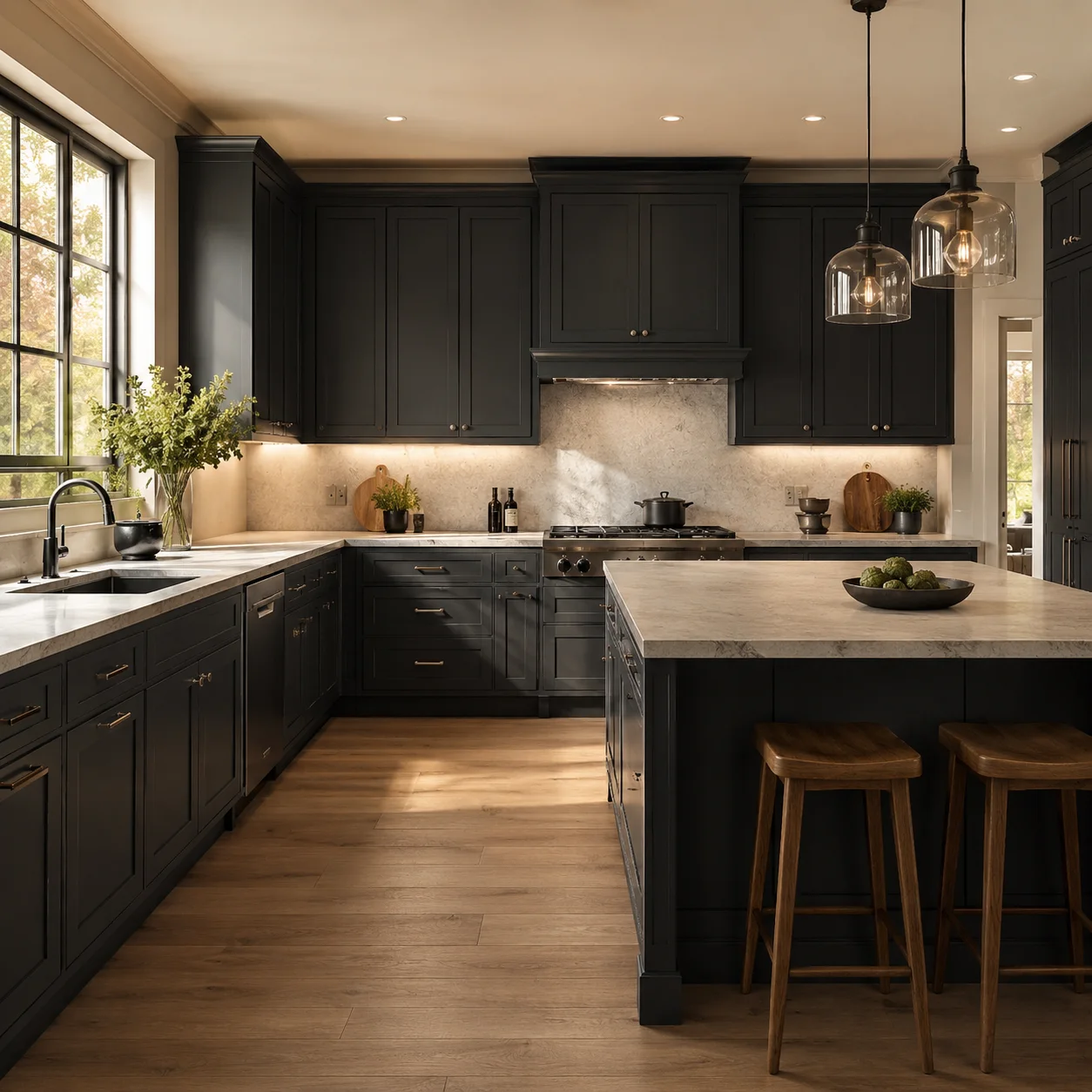 Kitchen scene in the Graphite Shaker finish