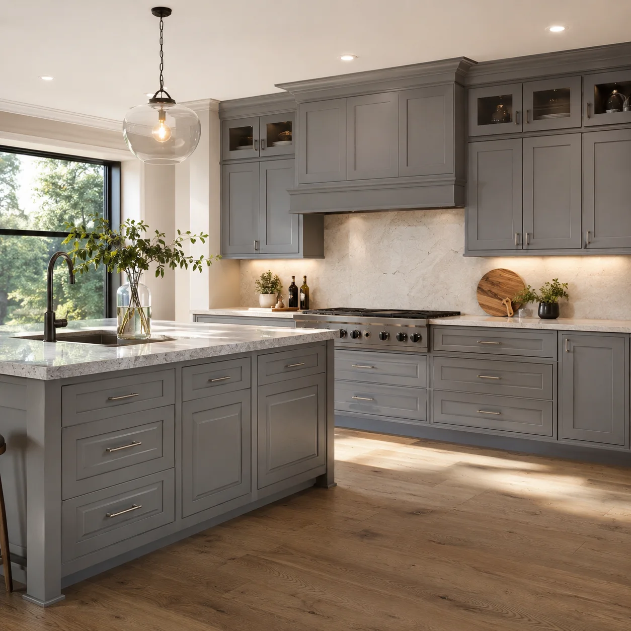 Kitchen scene in the Gray Shaker finish