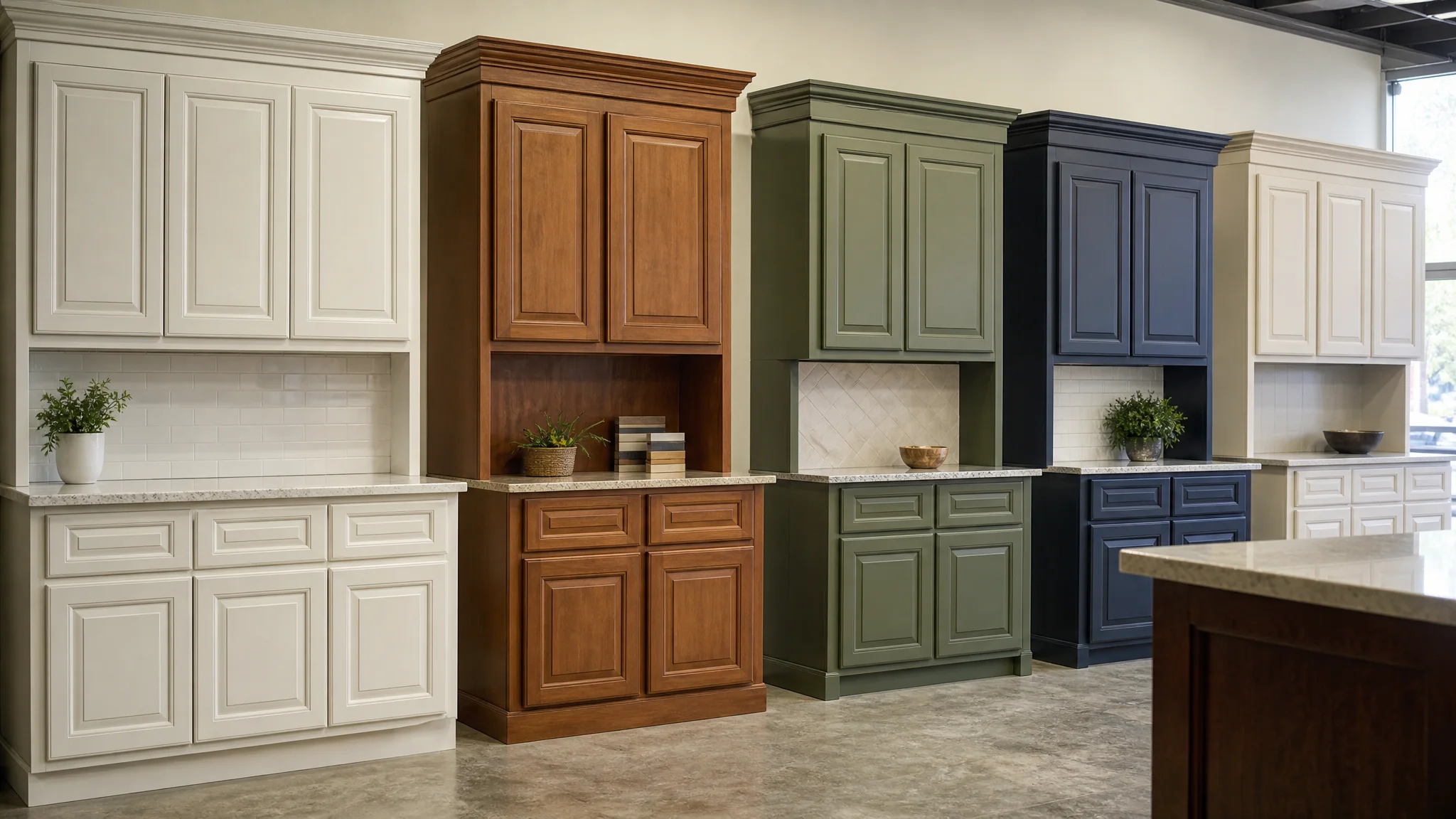 Raised Panel cabinet displays on the showroom floor
