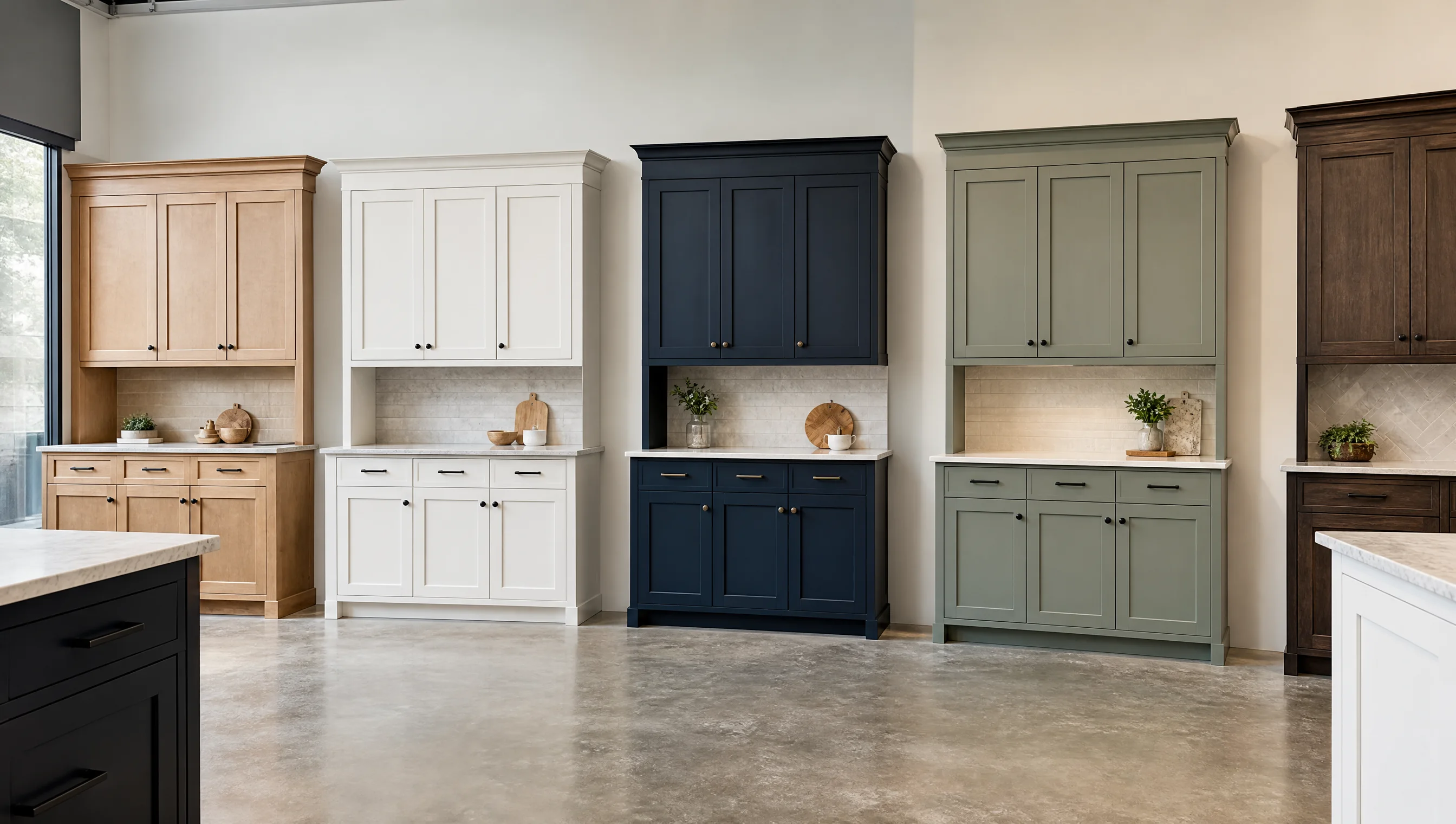 Shaker cabinet displays on the showroom floor