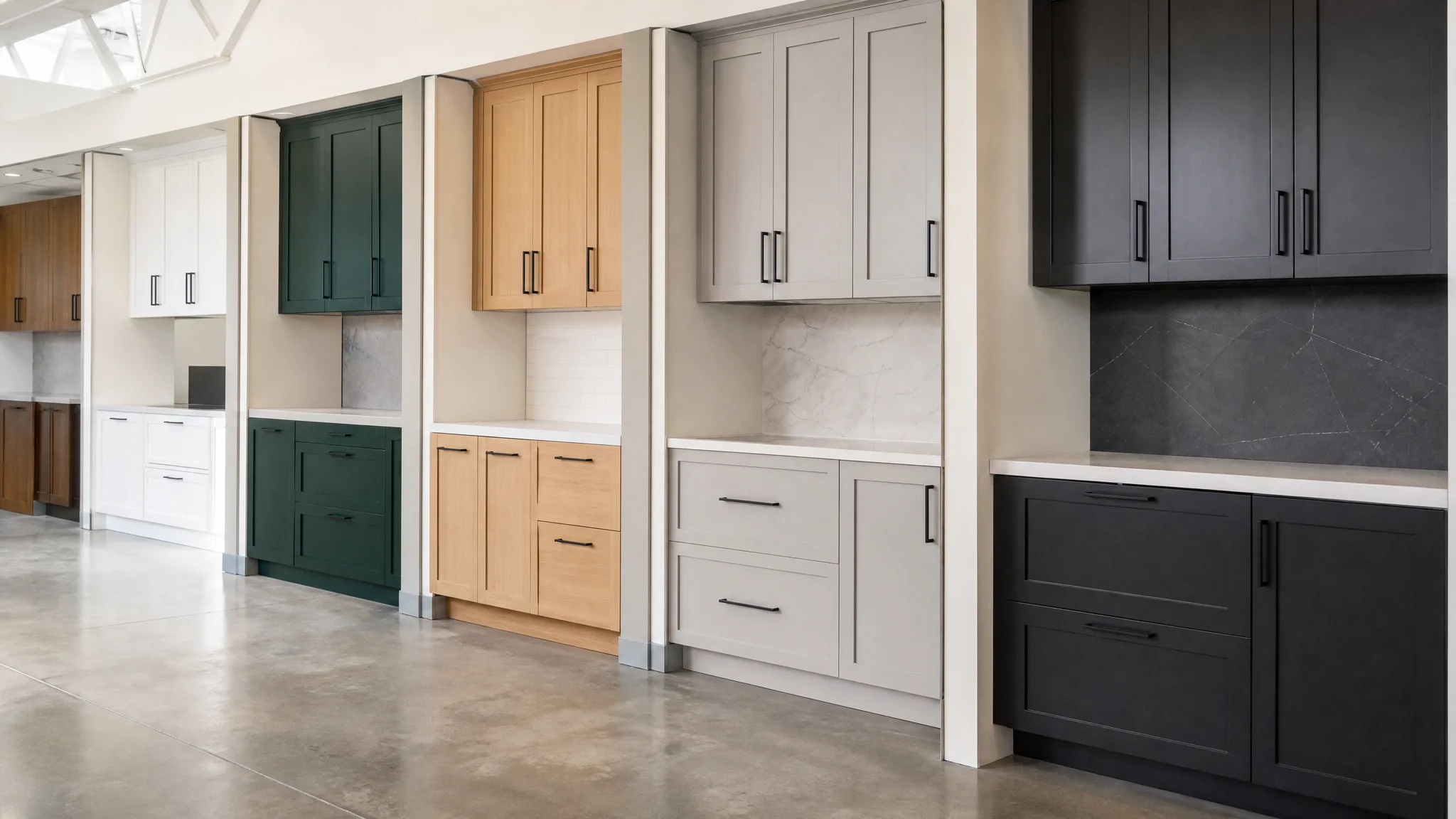 Slim Shaker cabinet displays on the showroom floor