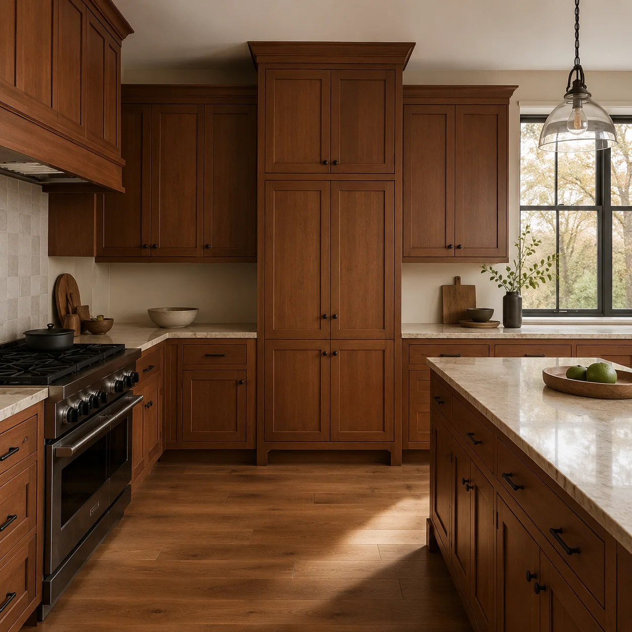 Kitchen scene in the Shaker Cherry finish
