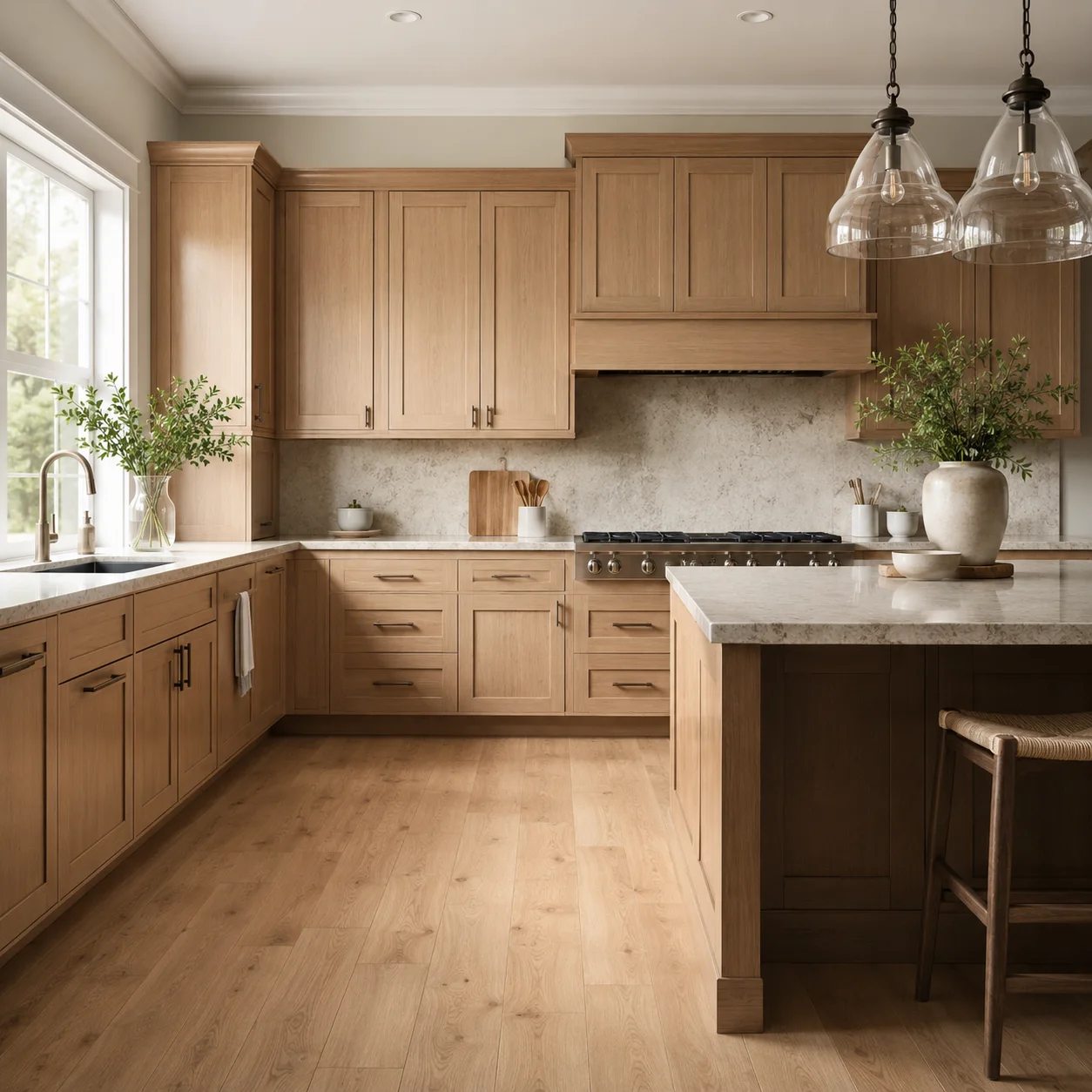 Kitchen scene in the Shaker Maple finish