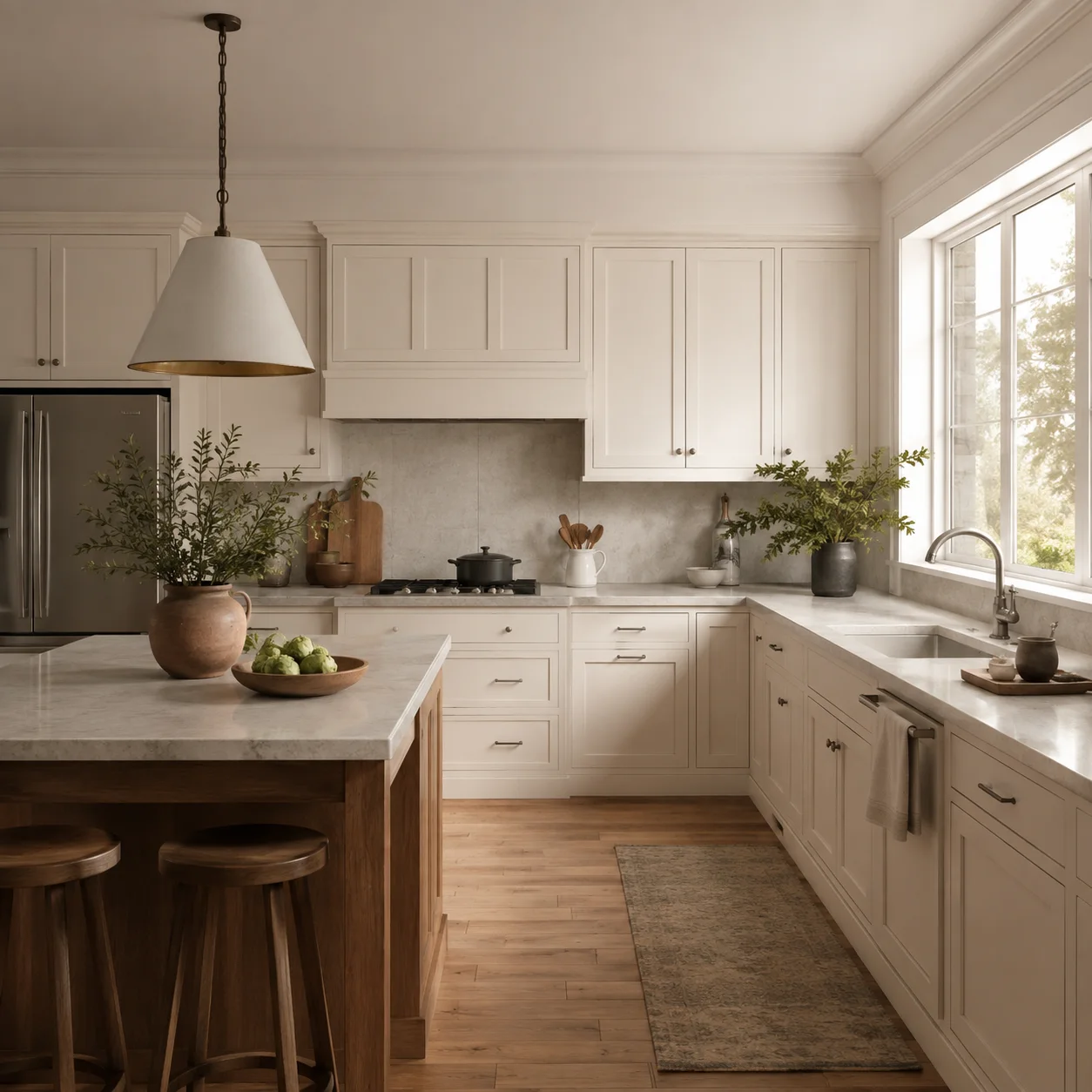 Kitchen scene in the White Shaker finish